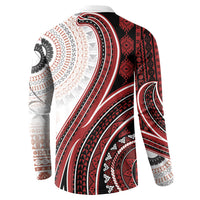 Bula Fiji Vintage Tapa Button Sweatshirt Kaivity Masi Wave Motifs - Red