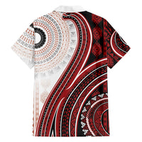 Bula Fiji Vintage Tapa Family Matching Tank Maxi Dress and Hawaiian Shirt Kaivity Masi Wave Motifs - Red