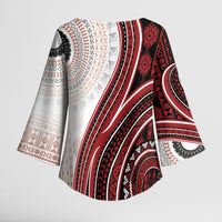 Bula Fiji Vintage Tapa Kimono Sleeve Blouse Kaivity Masi Wave Motifs - Red