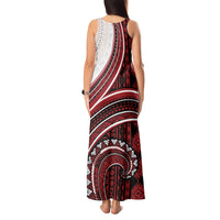 Bula Fiji Vintage Tapa Tank Maxi Dress Kaivity Masi Wave Motifs - Red