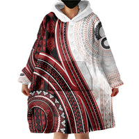Bula Fiji Vintage Tapa Wearable Blanket Hoodie Kaivity Masi Wave Motifs - Red