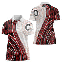 Bula Fiji Vintage Tapa Women Polo Shirt Kaivity Masi Wave Motifs - Red