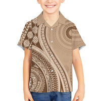 Bula Fiji Vintage Tapa Kid Hawaiian Shirt Kaivity Masi Wave Motifs - Mocha