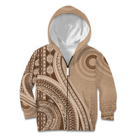 Bula Fiji Vintage Tapa Kid Hoodie Kaivity Masi Wave Motifs - Mocha