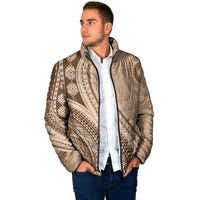 Bula Fiji Vintage Tapa Padded Jacket Kaivity Masi Wave Motifs - Mocha