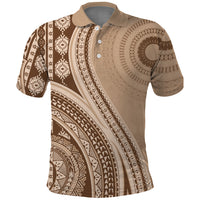 Bula Fiji Vintage Tapa Polo Shirt Kaivity Masi Wave Motifs - Mocha