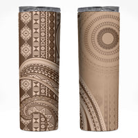 Bula Fiji Vintage Tapa Skinny Tumbler Kaivity Masi Wave Motifs - Mocha
