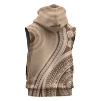 Bula Fiji Vintage Tapa Sleeveless Zip Hoodie Kaivity Masi Wave Motifs - Mocha