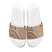 Bula Fiji Vintage Tapa Slide Sandals Kaivity Masi Wave Motifs - Mocha