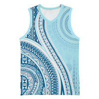 Bula Fiji Vintage Tapa Basketball Jersey Kaivity Masi Wave Motifs - Turquoise