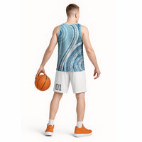 Bula Fiji Vintage Tapa Basketball Jersey Kaivity Masi Wave Motifs - Turquoise