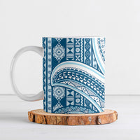 Bula Fiji Vintage Tapa Ceramic Mug Kaivity Masi Wave Motifs - Turquoise