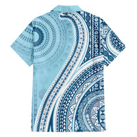 Bula Fiji Vintage Tapa Family Matching Puletasi and Hawaiian Shirt Kaivity Masi Wave Motifs - Turquoise LT7 - Polynesian Pride