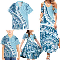 Bula Fiji Vintage Tapa Family Matching Summer Maxi Dress and Hawaiian Shirt Kaivity Masi Wave Motifs - Turquoise LT7 - Polynesian Pride