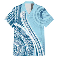 Bula Fiji Vintage Tapa Family Matching Summer Maxi Dress and Hawaiian Shirt Kaivity Masi Wave Motifs - Turquoise LT7 Dad's Shirt - Short Sleeve Turquoise - Polynesian Pride