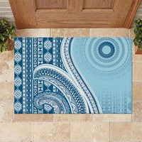 Bula Fiji Vintage Tapa Rubber Doormat Kaivity Masi Wave Motifs - Turquoise