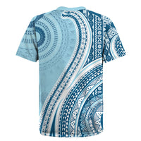 Bula Fiji Vintage Tapa Rugby Jersey Kaivity Masi Wave Motifs - Turquoise