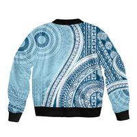Bula Fiji Vintage Tapa Sleeve Zip Bomber Jacket Kaivity Masi Wave Motifs - Turquoise
