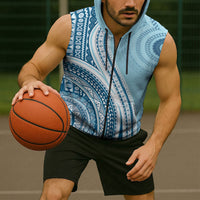 Bula Fiji Vintage Tapa Sleeveless Zip Hoodie Kaivity Masi Wave Motifs - Turquoise