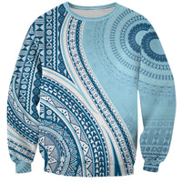 Bula Fiji Vintage Tapa Sweatshirt Kaivity Masi Wave Motifs - Turquoise