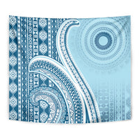 Bula Fiji Vintage Tapa Tapestry Kaivity Masi Wave Motifs - Turquoise
