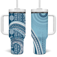 Bula Fiji Vintage Tapa Tumbler With Handle Kaivity Masi Wave Motifs - Turquoise