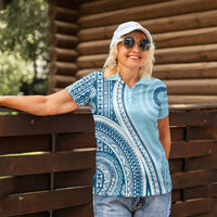 Bula Fiji Vintage Tapa Women Polo Shirt Kaivity Masi Wave Motifs - Turquoise