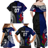 Personalised New Zealand Vs Samoa Rugby Family Matching Off Shoulder Long Sleeve Dress and Hawaiian Shirt Go Champions LT7 - Polynesian Pride