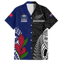 Personalised New Zealand Vs Samoa Rugby Family Matching Off Shoulder Short Dress and Hawaiian Shirt Go Champions LT7 Dad's Shirt - Short Sleeve Black Blue - Polynesian Pride