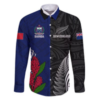 Personalised New Zealand Vs Samoa Rugby Family Matching Off Shoulder Short Dress and Hawaiian Shirt Go Champions LT7 Dad's Shirt - Long Sleeve Black Blue - Polynesian Pride