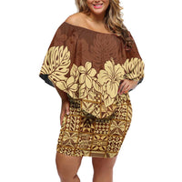 Niue Hiapo Motif Family Matching Off Shoulder Short Dress and Hawaiian Shirt Tapa Classic