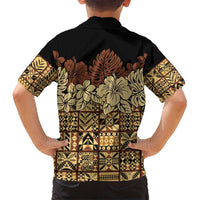 Niue Hiapo Motif Kid Hawaiian Shirt Tapa Classic - Black Ver LT7 - Polynesian Pride