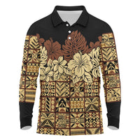 Niue Hiapo Motif Long Sleeve Polo Shirt Tapa Classic - Black Ver