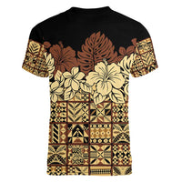 Niue Hiapo Motif Women V-Neck T-Shirt Tapa Classic - Black Ver