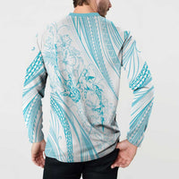Sharks Couple Dreamy Polynesians Floral Sea Button Sweatshirt Turquoise - Polynesian Pride