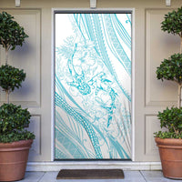 Sharks Couple Dreamy Polynesians Floral Sea Door Cover Turquoise - Polynesian Pride