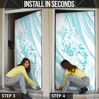 Sharks Couple Dreamy Polynesians Floral Sea Door Cover Turquoise - Polynesian Pride