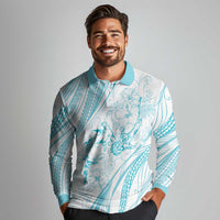 Sharks Couple Dreamy Polynesians Floral Sea Long Sleeve Polo Shirt Turquoise - Polynesian Pride
