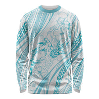 Sharks Couple Dreamy Polynesians Floral Sea Long Sleeve Shirt Turquoise - Polynesian Pride