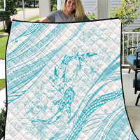 Sharks Couple Dreamy Polynesians Floral Sea Quilt Turquoise - Polynesian Pride