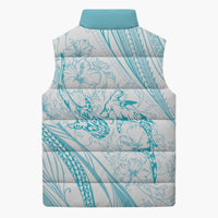 Sharks Couple Dreamy Polynesians Floral Sea Sleeveless Puffer Jacket Turquoise - Polynesian Pride