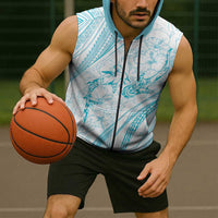 Sharks Couple Dreamy Polynesians Floral Sea Sleeveless Zip Hoodie Turquoise - Polynesian Pride