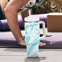 Sharks Couple Dreamy Polynesians Floral Sea Tumbler With Handle Turquoise - Polynesian Pride