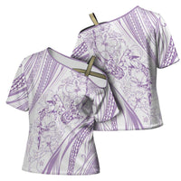 Sharks Couple Dreamy Polynesians Floral Sea Cross Shoulder Shirt Lilac - Polynesian Pride