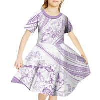 Sharks Couple Dreamy Polynesians Floral Sea Kid Short Sleeve Dress Lilac - Polynesian Pride