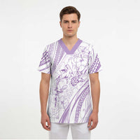Sharks Couple Dreamy Polynesians Floral Sea Scrub Top Lilac - Polynesian Pride