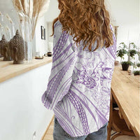 Sharks Couple Dreamy Polynesians Floral Sea Women Casual Shirt Lilac - Polynesian Pride