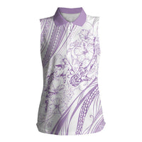 Sharks Couple Dreamy Polynesians Floral Sea Women Sleeveless Polo Shirt Lilac LT7 Female Lilac - Polynesian Pride