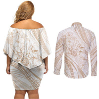 Sharks Couple Dreamy Polynesians Floral Sea Couples Matching Off Shoulder Short Dress and Long Sleeve Button Shirt Hazel - Polynesian Pride