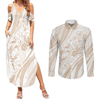Sharks Couple Dreamy Polynesians Floral Sea Couples Matching Summer Maxi Dress and Long Sleeve Button Shirt Hazel - Polynesian Pride
